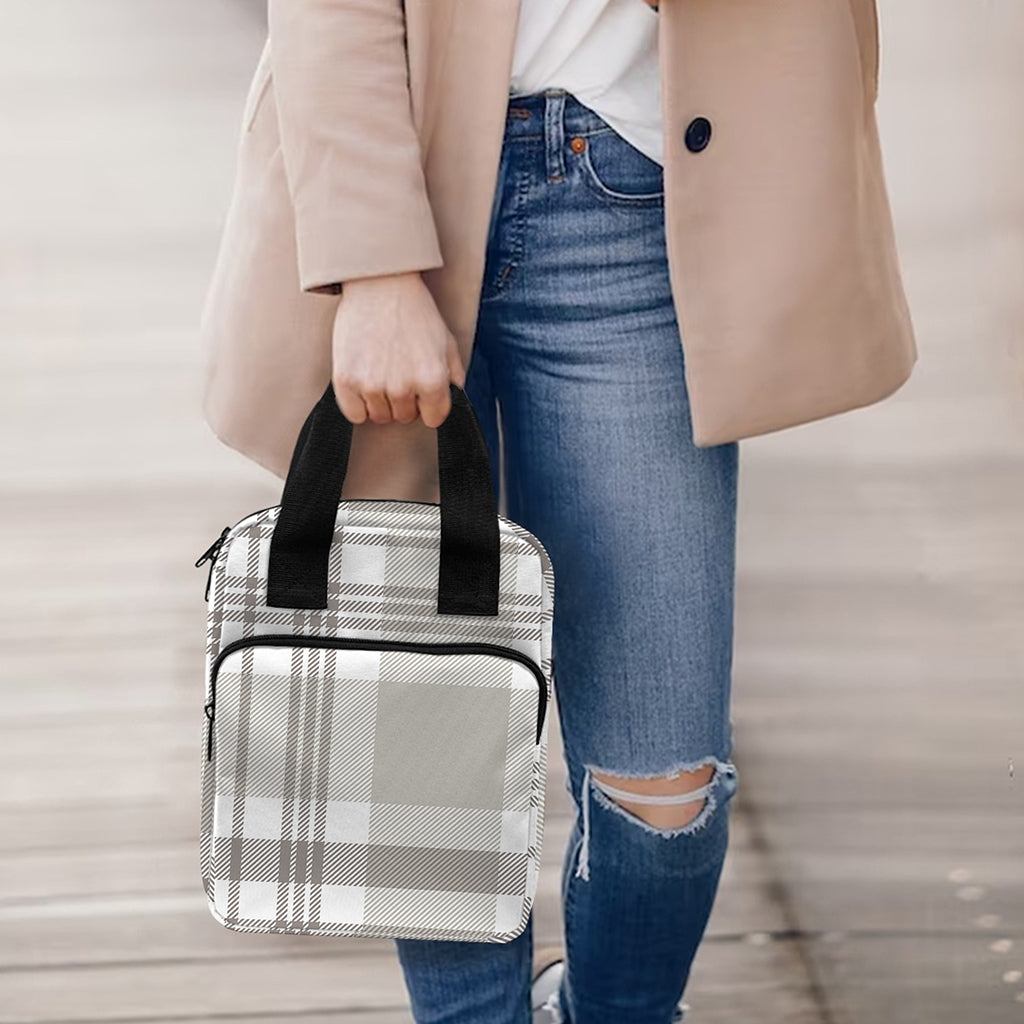 Grey And White Border Tartan Print Bible Tote Bag