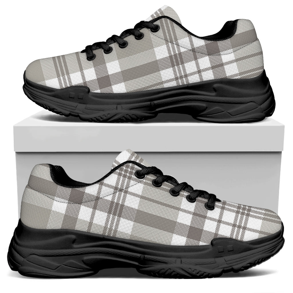 Grey And White Border Tartan Print Black Chunky Shoes
