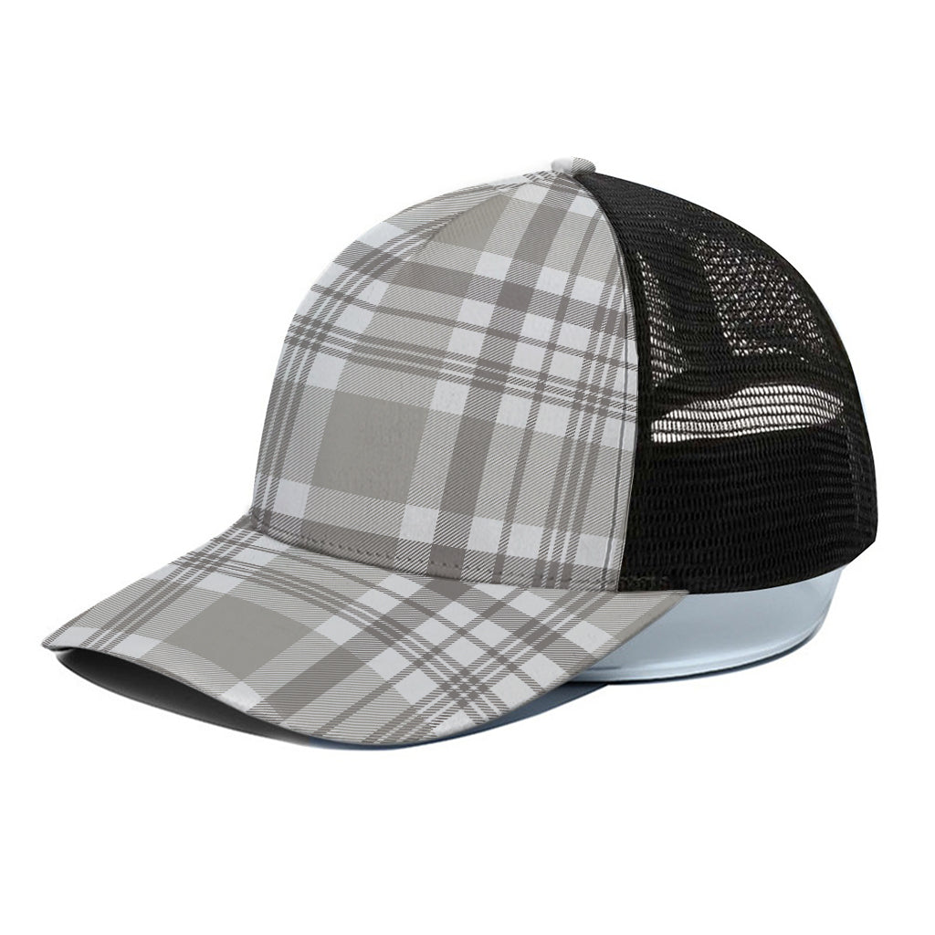 Grey And White Border Tartan Print Black Mesh Trucker Cap