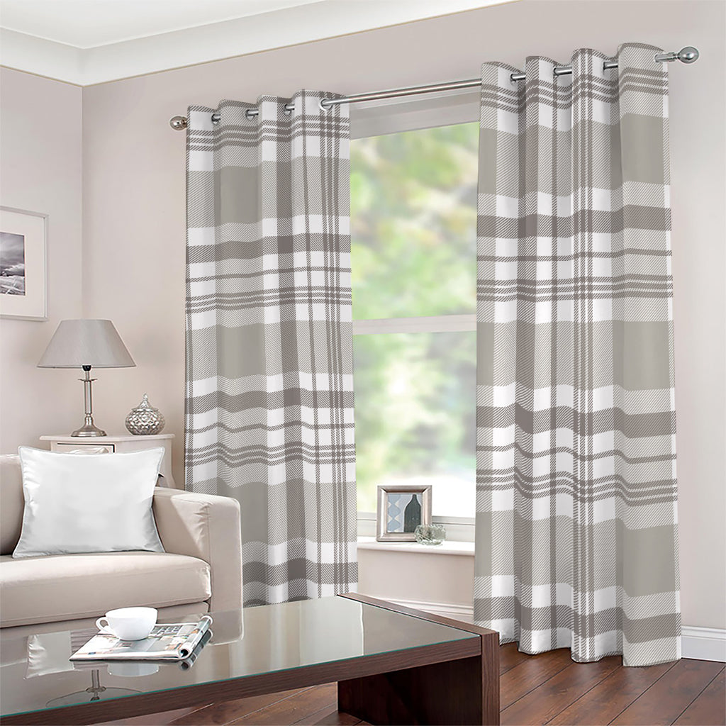 Grey And White Border Tartan Print Blackout Grommet Curtains