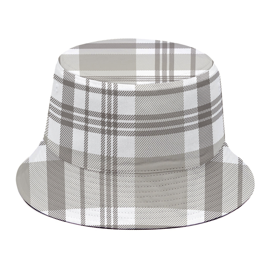 Grey And White Border Tartan Print Bucket Hat