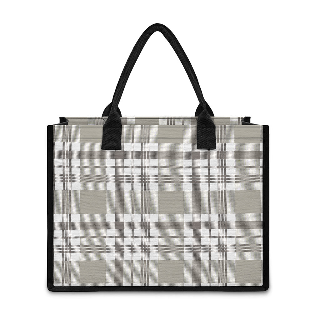 Grey And White Border Tartan Print Canvas Tote Bag