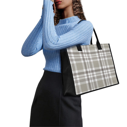 Grey And White Border Tartan Print Canvas Tote Bag