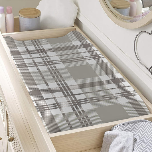 Grey And White Border Tartan Print Changing Pad Cover