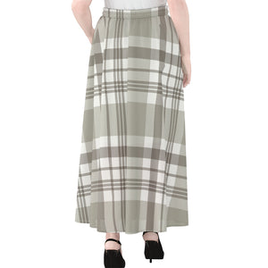 Grey And White Border Tartan Print Chiffon Maxi Skirt