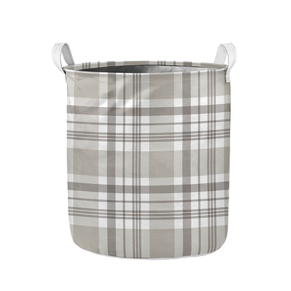 Grey And White Border Tartan Print Collapsible Laundry Basket