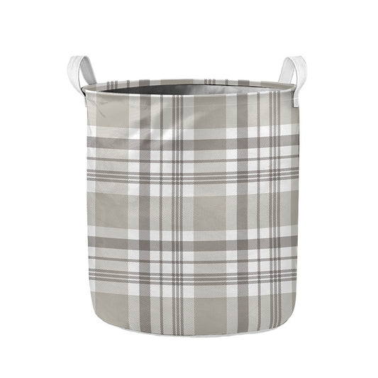 Grey And White Border Tartan Print Collapsible Laundry Basket