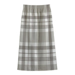 Grey And White Border Tartan Print Cotton Front Slit Maxi Skirt