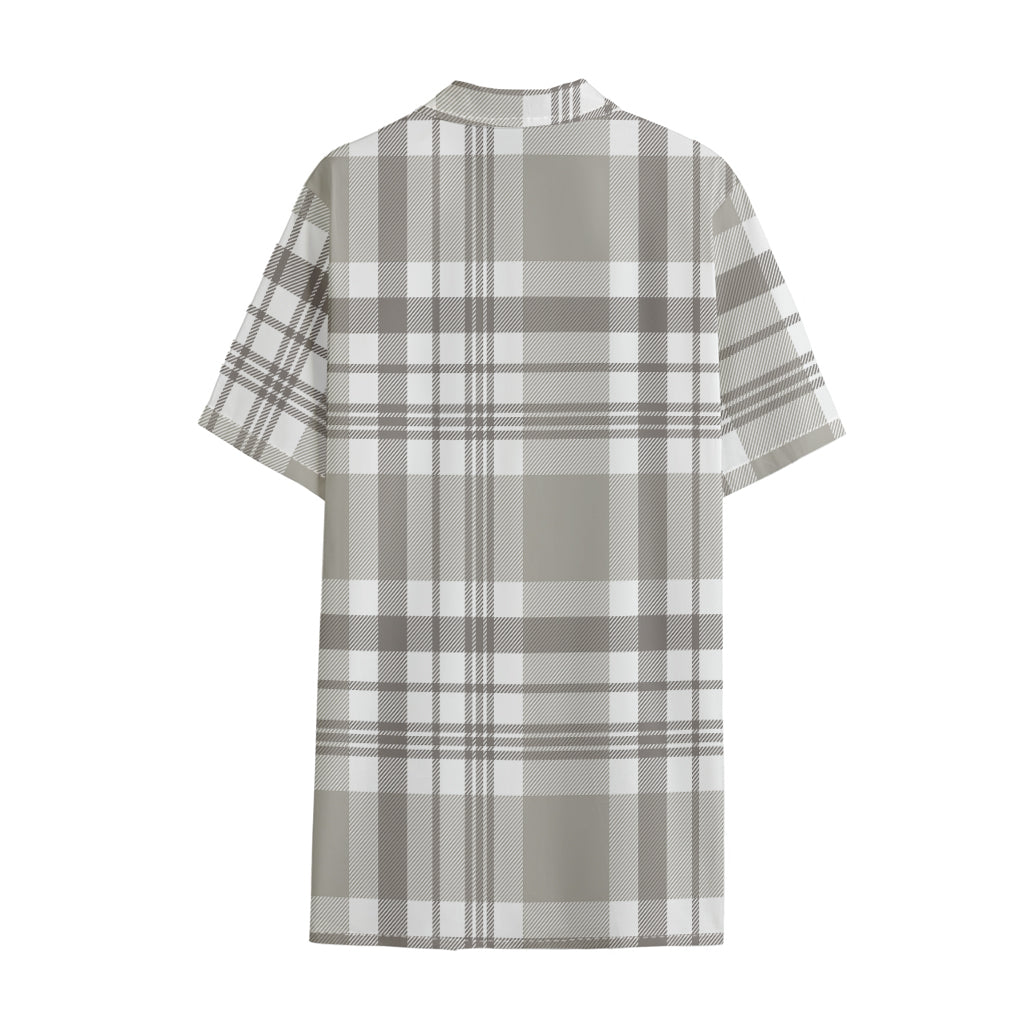 Grey And White Border Tartan Print Cotton Hawaiian Shirt