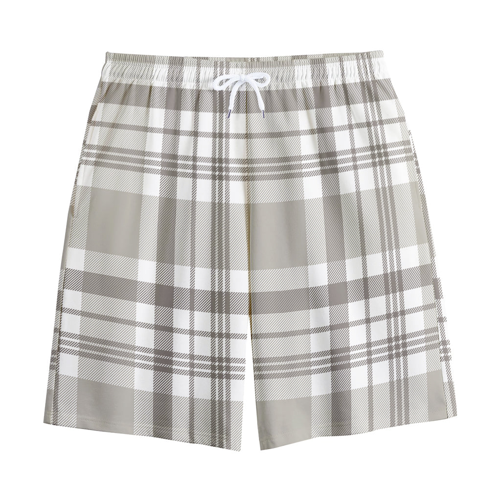 Grey And White Border Tartan Print Cotton Shorts