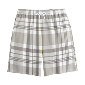 Grey And White Border Tartan Print Cotton Shorts