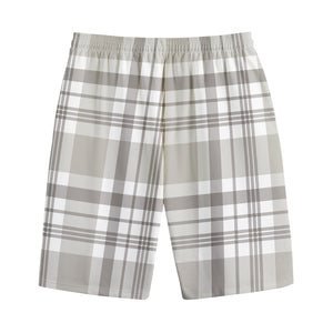 Grey And White Border Tartan Print Cotton Shorts