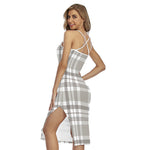 Grey And White Border Tartan Print Cross Back Cami Dress