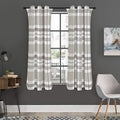 Grey And White Border Tartan Print Grommet Curtain Panels