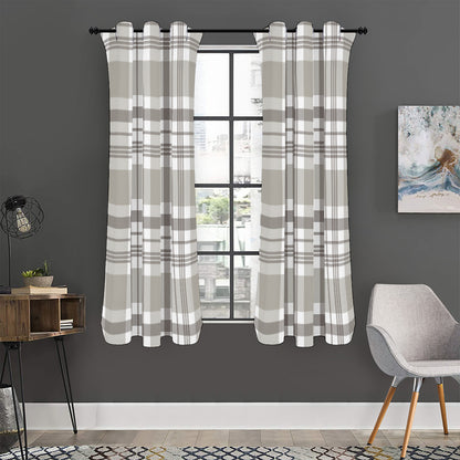 Grey And White Border Tartan Print Curtain