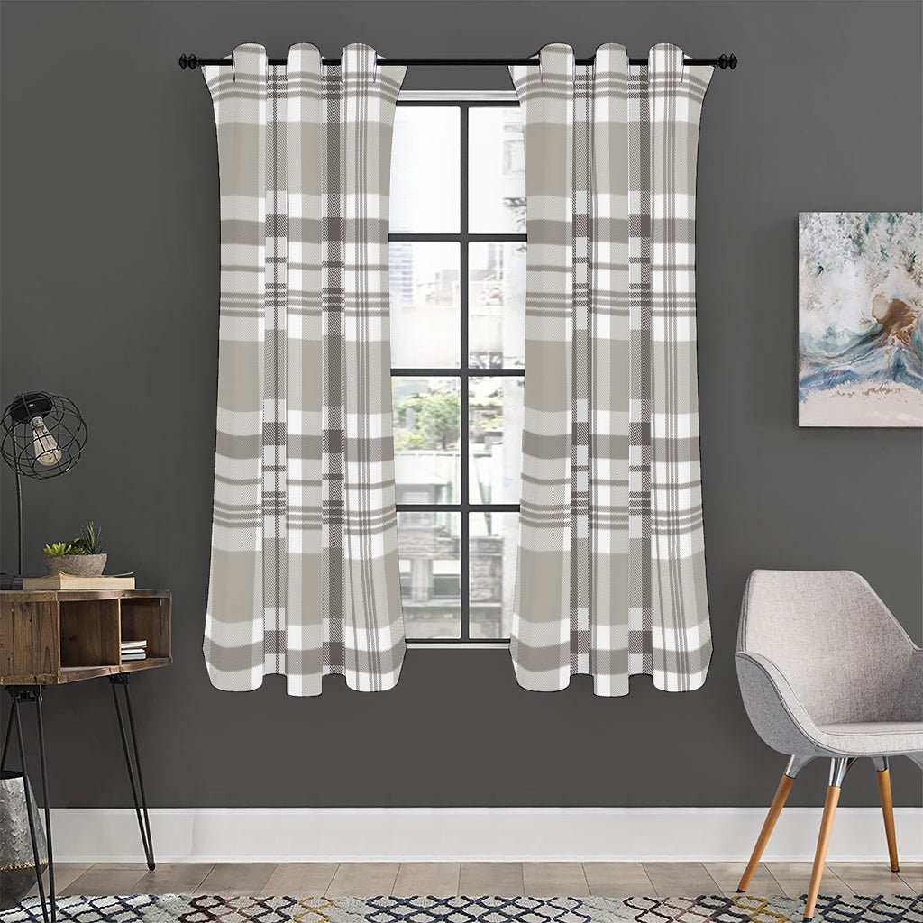 Grey And White Border Tartan Print Curtain