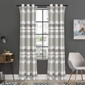 Grey And White Border Tartan Print Curtain