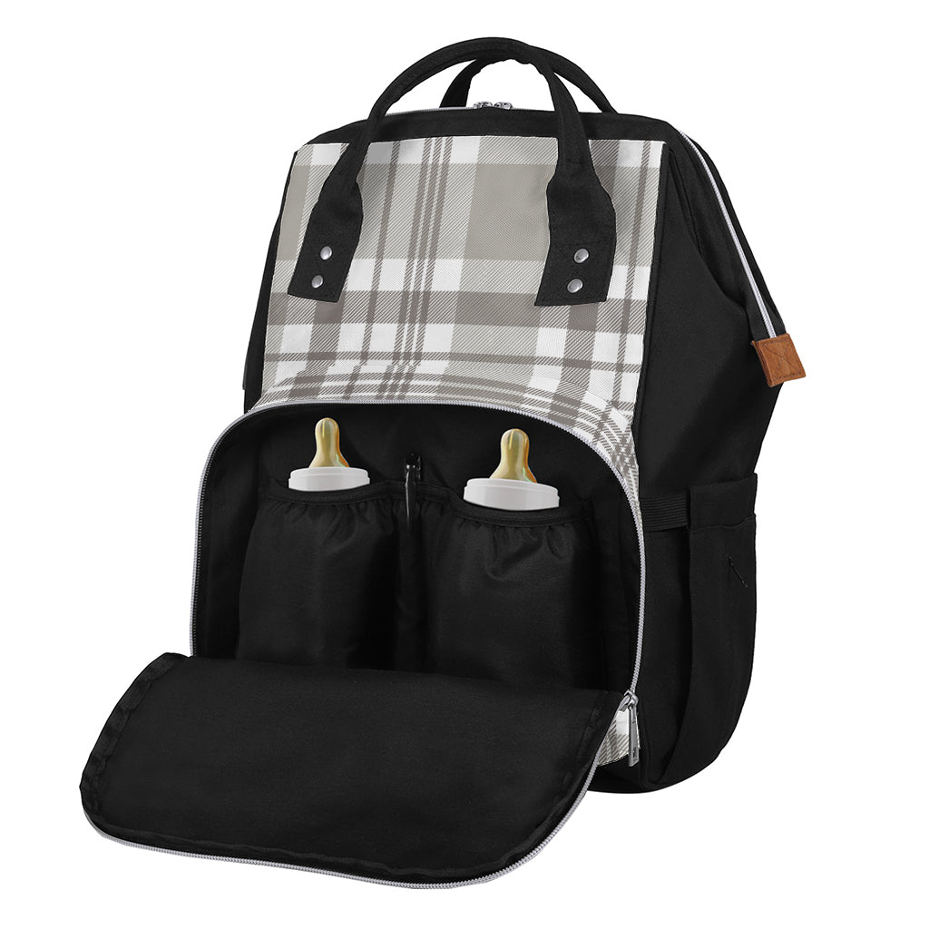 Grey And White Border Tartan Print Diaper Bag