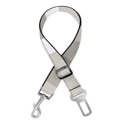 Grey And White Border Tartan Print Dog Seat Belt