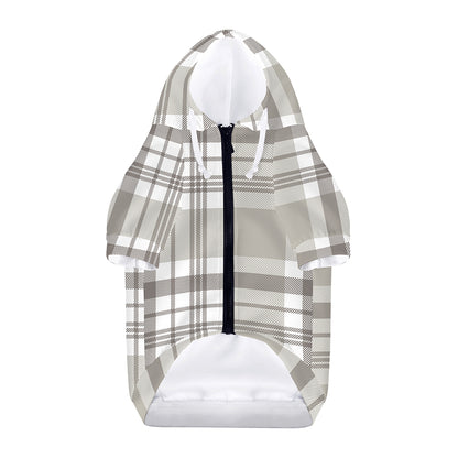 Grey And White Border Tartan Print Dog Zip Up Hoodie