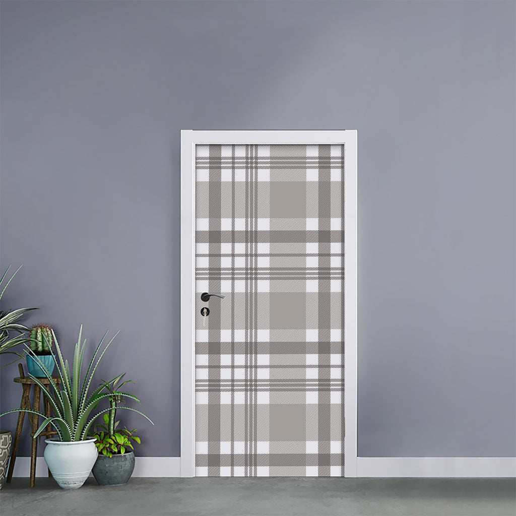 Grey And White Border Tartan Print Door Sticker