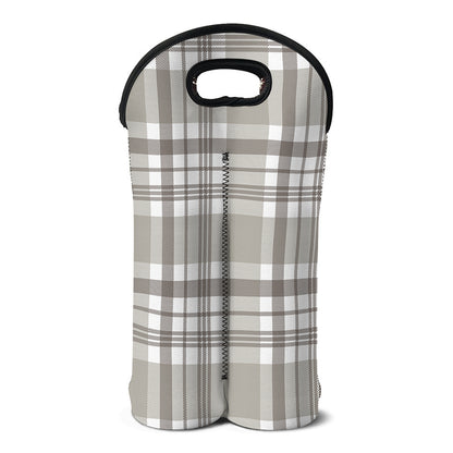 Grey And White Border Tartan Print Double Neoprene Wine Tote