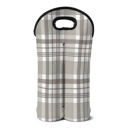 Grey And White Border Tartan Print Double Neoprene Wine Tote