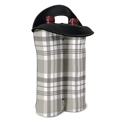 Grey And White Border Tartan Print Double Neoprene Wine Tote