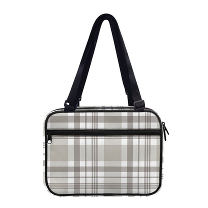 Grey And White Border Tartan Print Double Strap Bible Bag