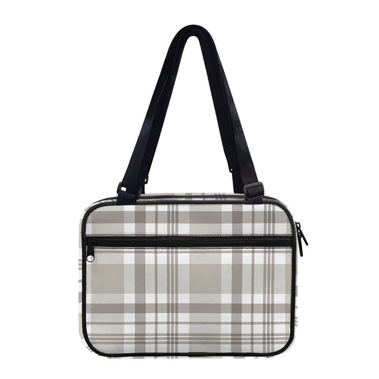 Grey And White Border Tartan Print Double Strap Bible Bag