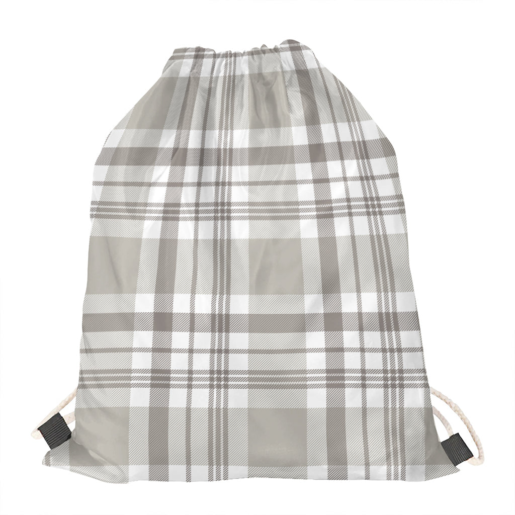 Grey And White Border Tartan Print Drawstring Bag