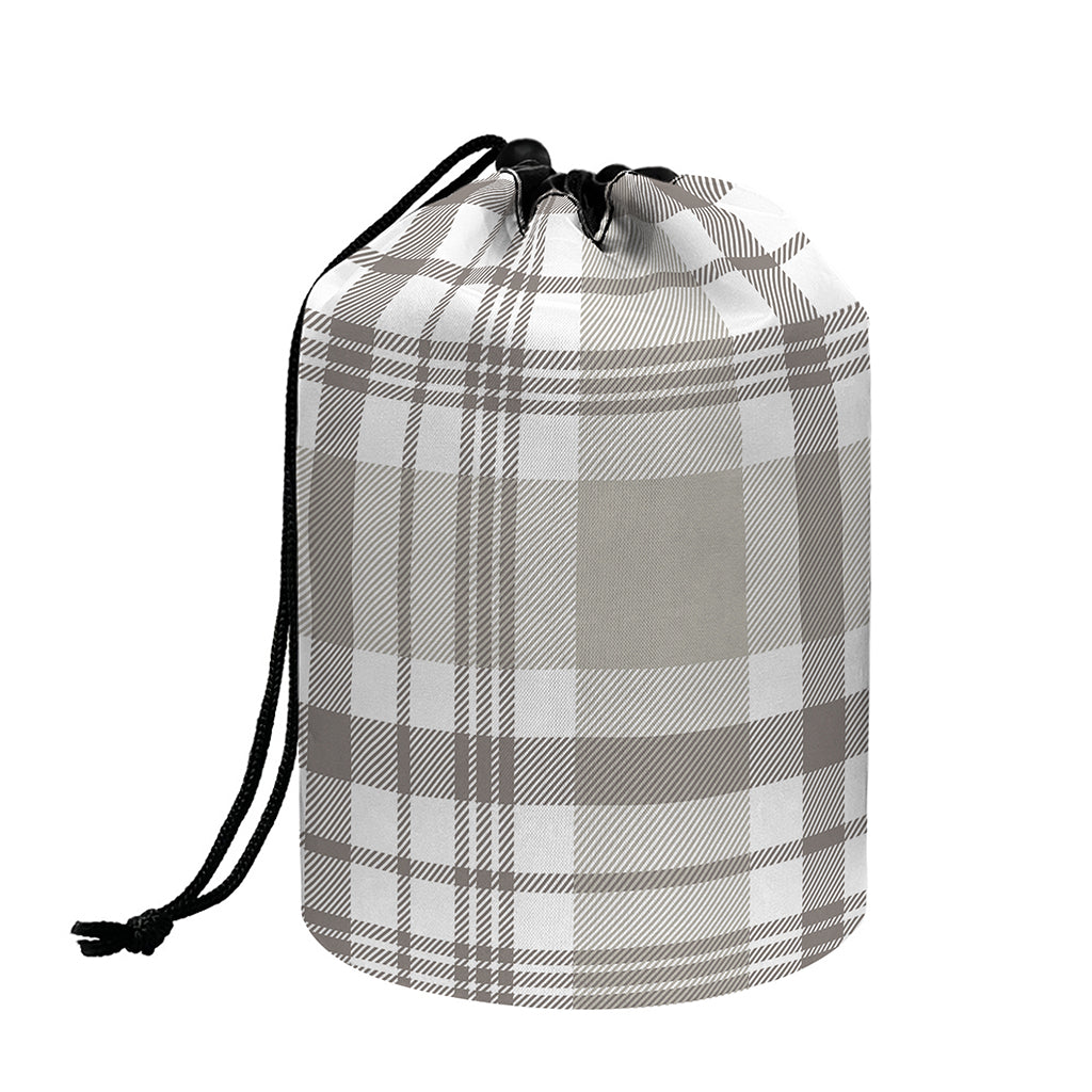 Grey And White Border Tartan Print Drawstring Makeup Bag