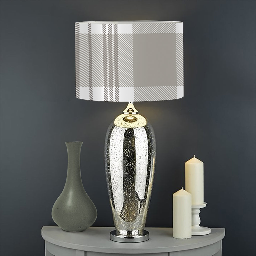 Grey And White Border Tartan Print Drum Lamp Shade