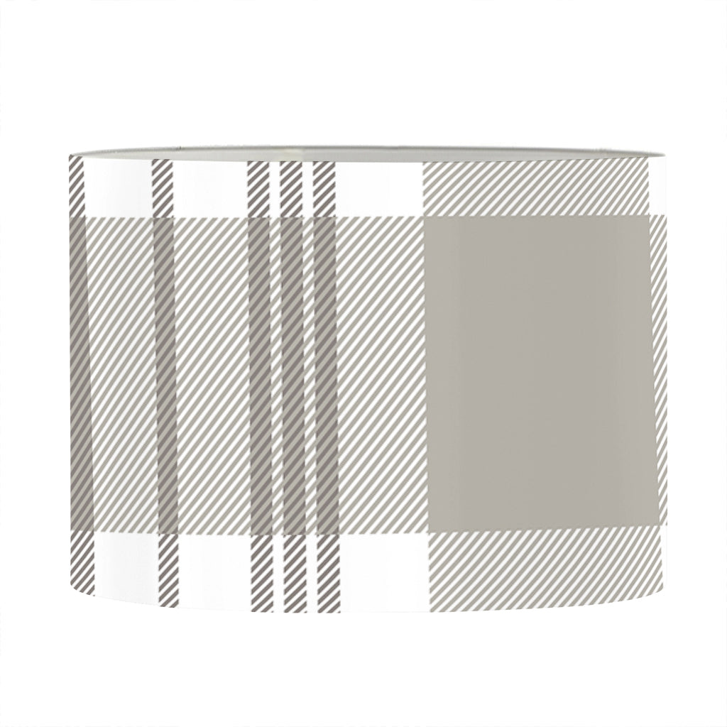 Grey And White Border Tartan Print Drum Lamp Shade