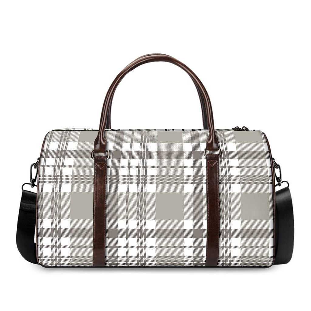 Grey And White Border Tartan Print Duffle Bag