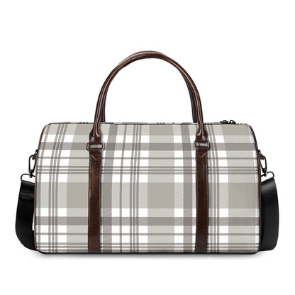 Grey And White Border Tartan Print Duffle Bag