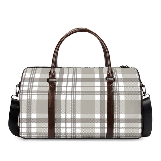 Grey And White Border Tartan Print Duffle Bag