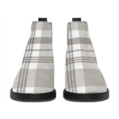 Grey And White Border Tartan Print Flat Ankle Boots