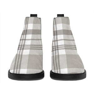 Grey And White Border Tartan Print Flat Ankle Boots