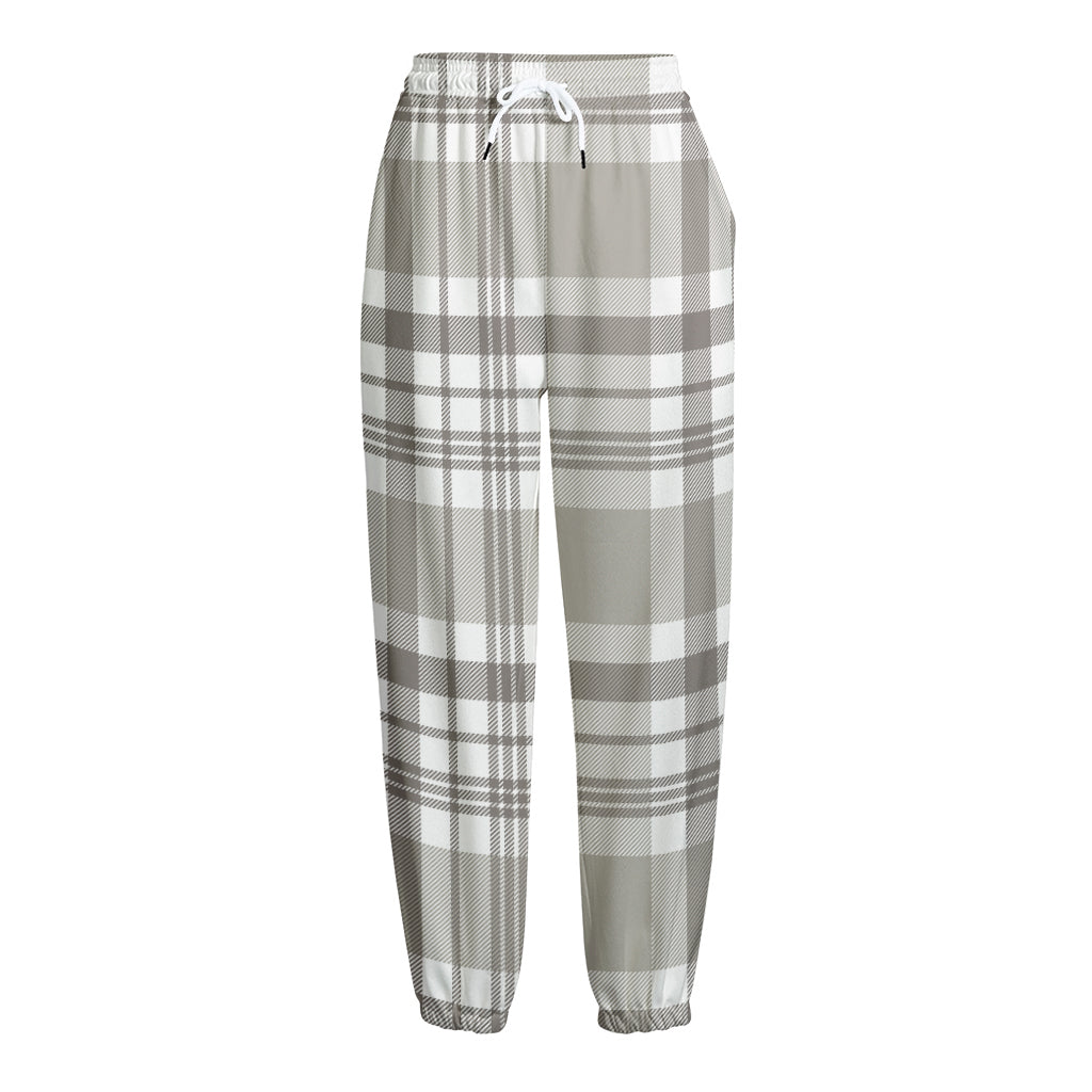 Grey And White Border Tartan Print Fleece Lined Knit Pants