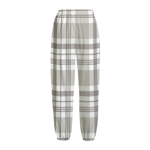 Grey And White Border Tartan Print Fleece Lined Knit Pants