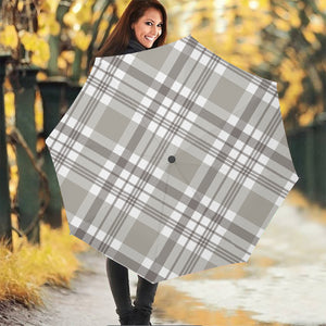 Grey And White Border Tartan Print Foldable Umbrella