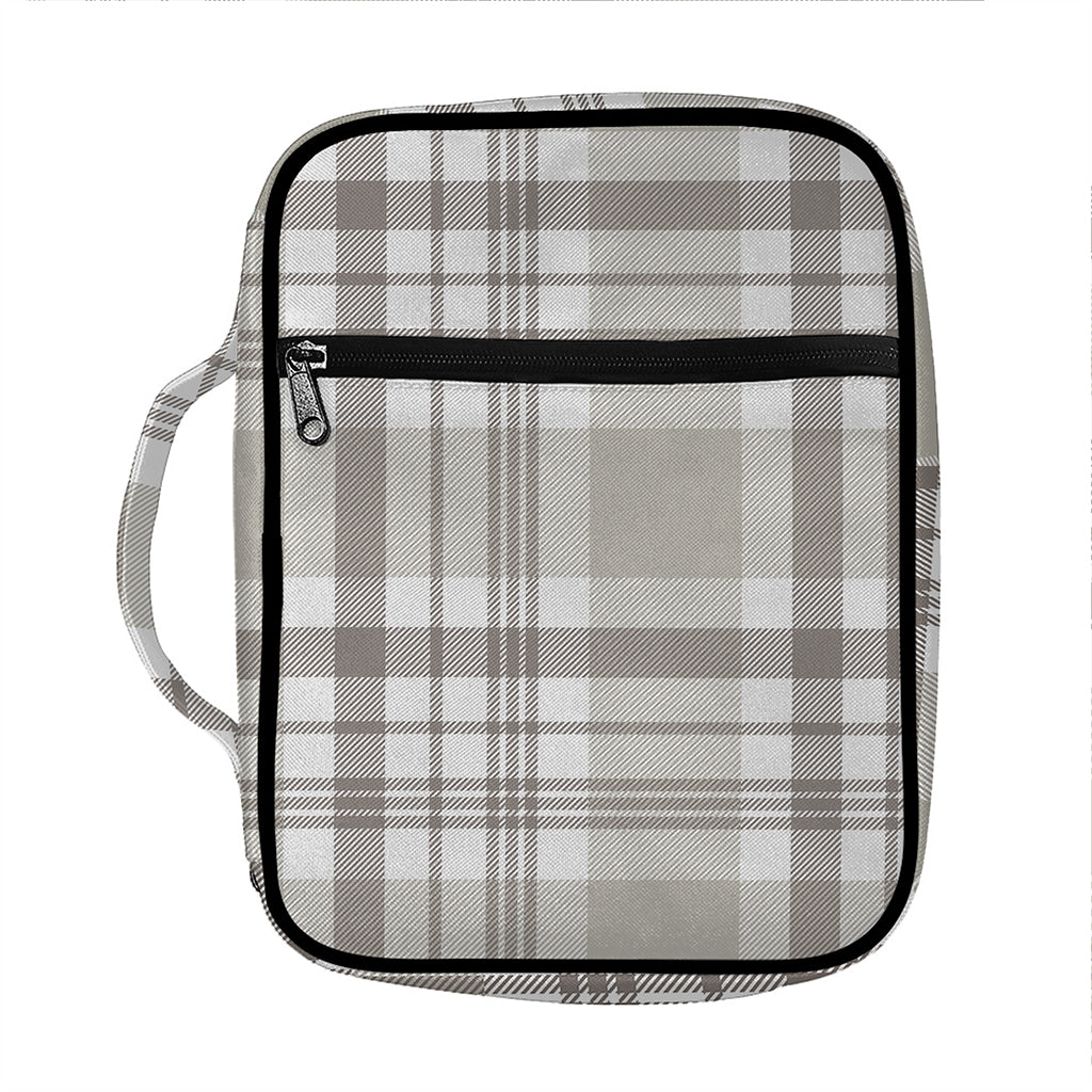 Grey And White Border Tartan Print Front Pocket Bible Bag