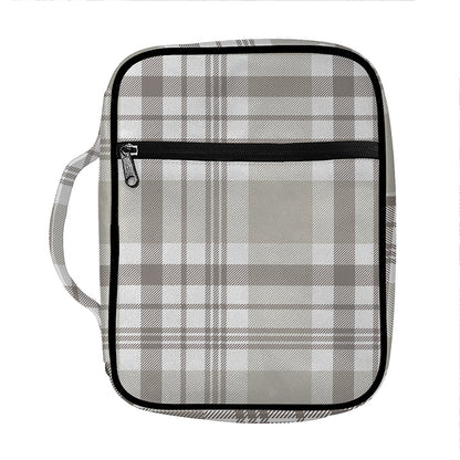 Grey And White Border Tartan Print Front Pocket Bible Bag