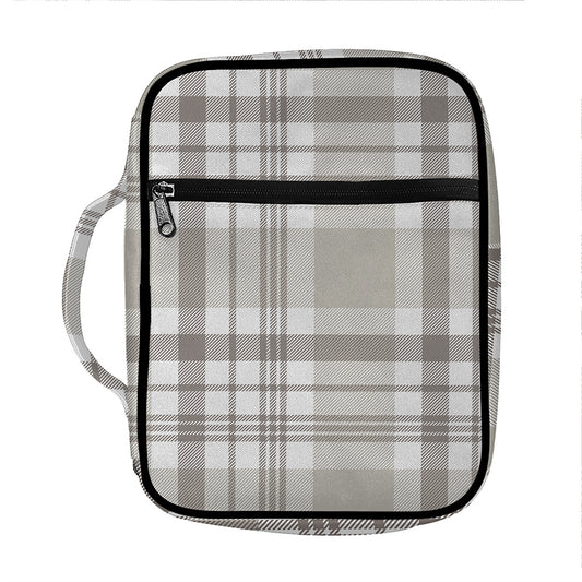 Grey And White Border Tartan Print Front Pocket Bible Bag