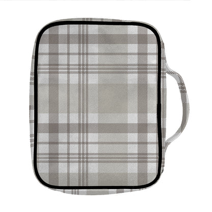 Grey And White Border Tartan Print Front Pocket Bible Bag