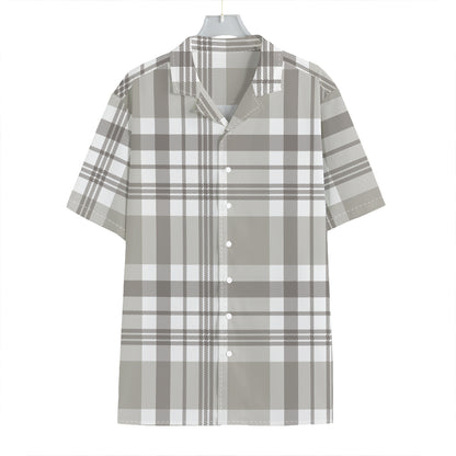 Grey And White Border Tartan Print Hawaiian Shirt