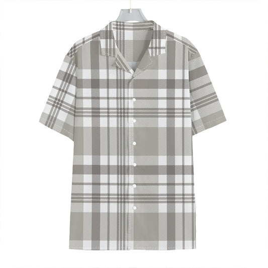 Grey And White Border Tartan Print Hawaiian Shirt