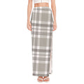 Grey And White Border Tartan Print High Slit Maxi Skirt