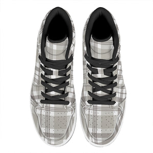 Grey And White Border Tartan Print High Top Leather Sneakers